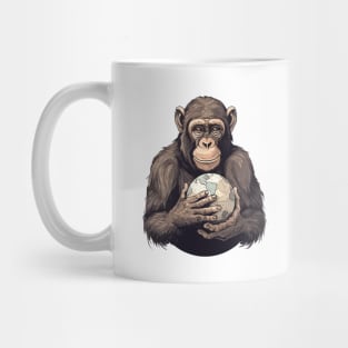 Earth Day, Earth Month and Everyday... A young cute ape holding the world in his hands with care. Mug